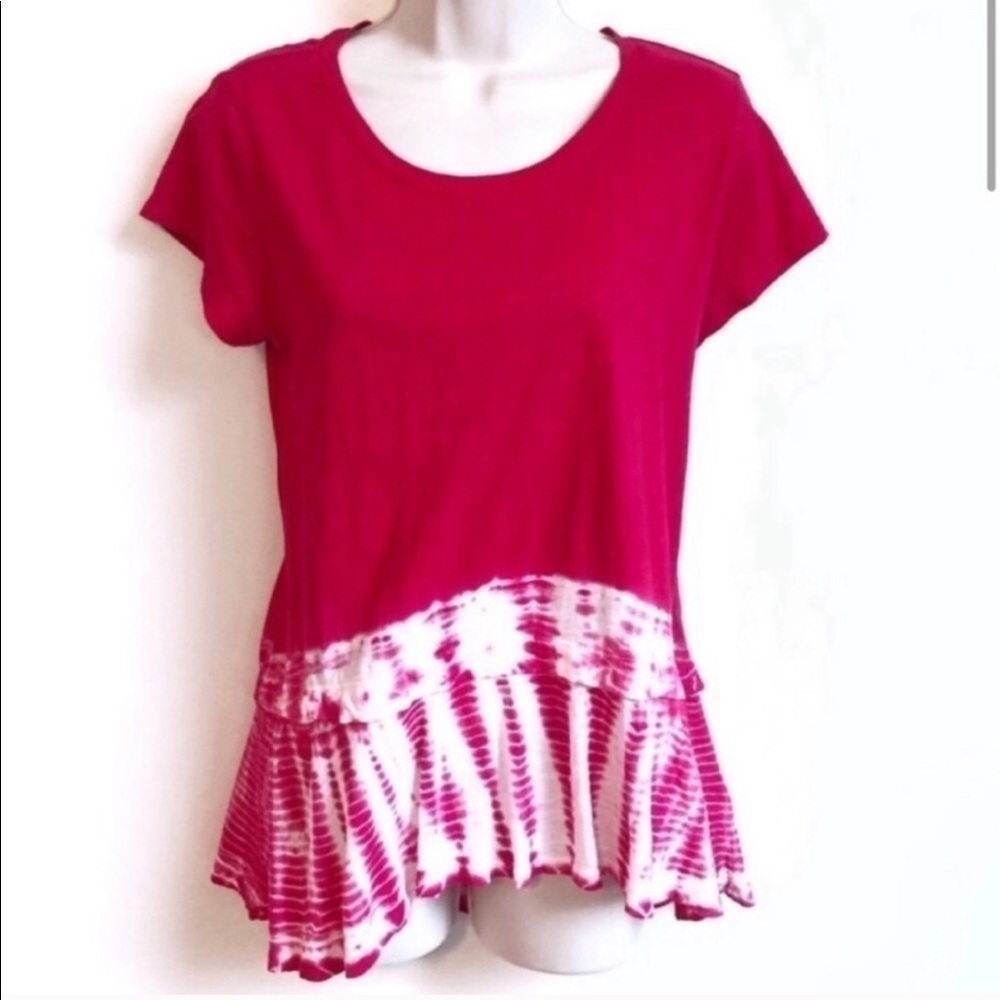 Gorgeous pink tie dye high low short sleev…
